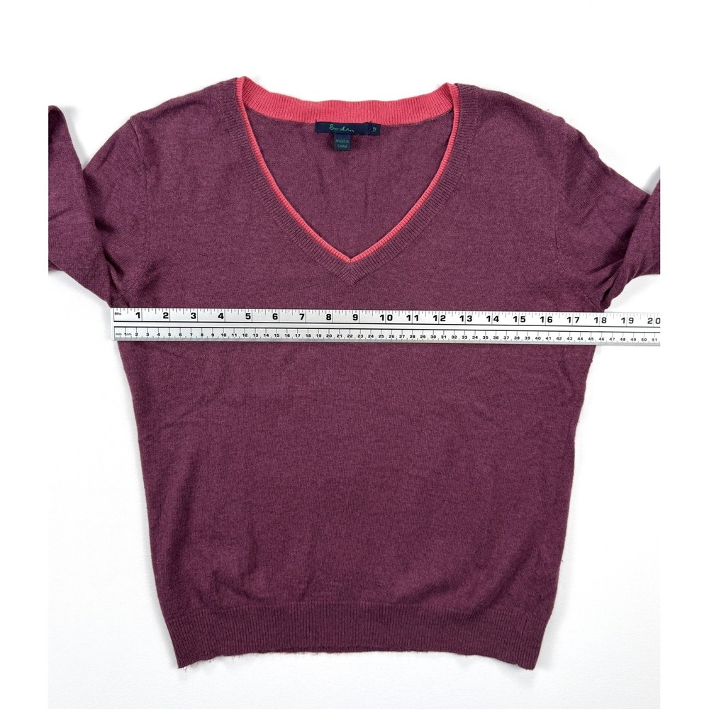 BODEN Womens 12 Plum Coral V Neck Sweater Cashmere Angora Cotton Blend #1910 - Picture 3 of 10